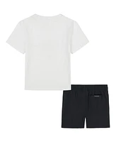 Calvin Klein Toddler and Little Boys 2-Piece Classic Logo T-Shirt Tech Woven Shorts Set