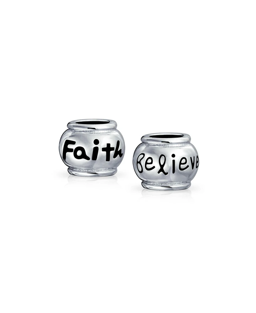 Bling Jewelry Set of 2 Word Faith & Believe Message Charm Bead Sterling Silver for European Bracelet