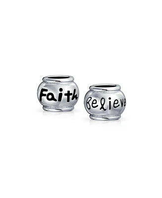Bling Jewelry Set of 2 Word Faith & Believe Message Charm Bead Sterling Silver for European Bracelet