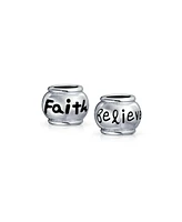 Bling Jewelry Set of 2 Word Faith & Believe Message Charm Bead Sterling Silver for European Bracelet