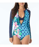 Beach House Sport Women's Sculpt Long Sleeve Zip Front One Piece Swimsuit