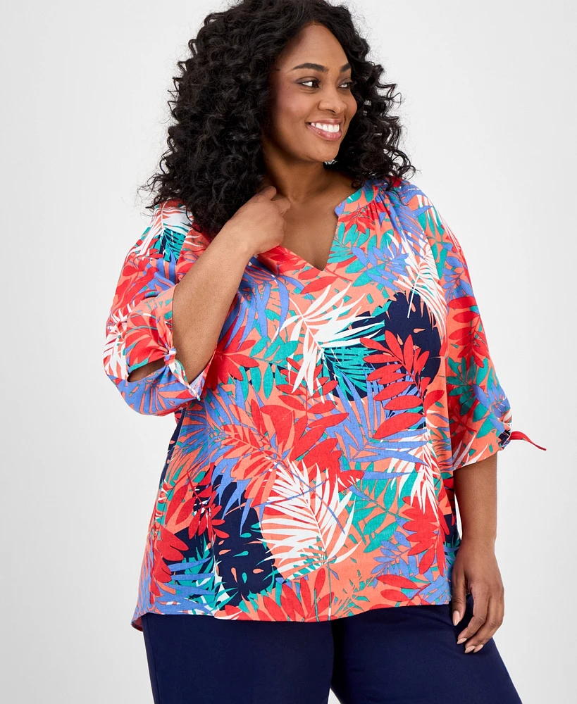 Jones New York Plus Printed Tie-Sleeve Top