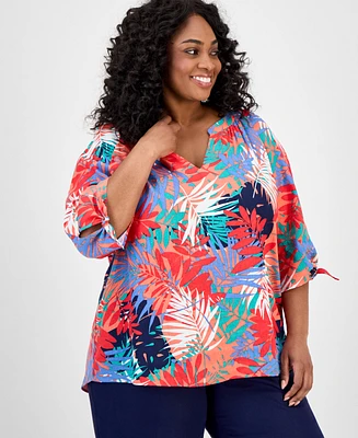 Jones New York Plus Printed Tie-Sleeve Top