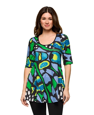 24seven Comfort Apparel Women's Elbow Sleeve Casual Tunic Scoop Neckline Top