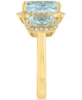 Effy Sky Blue Topaz (4-1/4 ct. t.w.) & Diamond (1/4 ct. t.w.) Three Stone Halo Ring in 14k Gold