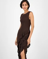 Tinsel Women's Round-Neck Printed Asymmetric-Ruffle Dress