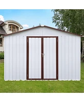 Metal garden sheds 10ftx12ft outdoor storage sheds white+coffee