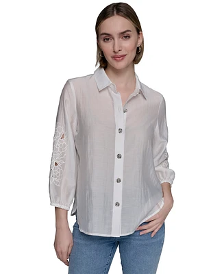 Karl Lagerfeld Paris Women's Floral Cutout Blouse