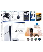 Sony Playstation 5 Slim Disc with White Pulse Headset, Extra Edge Controller, Trigger Stop Kit, Charge Dock and MightySkins Decal Voucher + 1 Year Cps