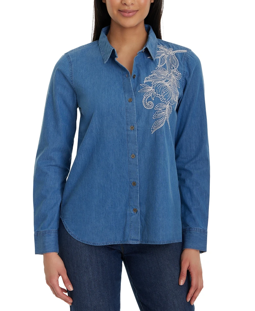 Gloria Vanderbilt Women's Laine Cotton Embroidered Shirt
