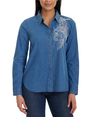 Gloria Vanderbilt Women's Laine Cotton Embroidered Shirt