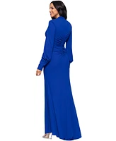 Betsy & Adam Petite Long-Sleeve Ruched Gown