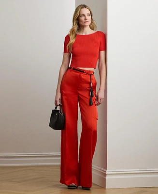 Lauren Ralph Women's Satin Charmeuse Wide-Leg Cargo Pants