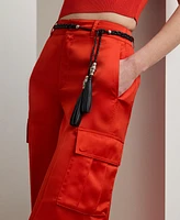 Lauren Ralph Women's Satin Charmeuse Wide-Leg Cargo Pants