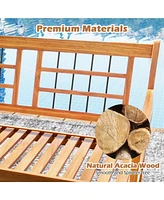 Outdoor Acacia Wood Bench 2-Person Patio Bench with Slatted Seat & Backrest