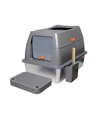 Bingopaw Stainless Steel Cat Litter Box With Lid, Scoop ,Filter Pedal