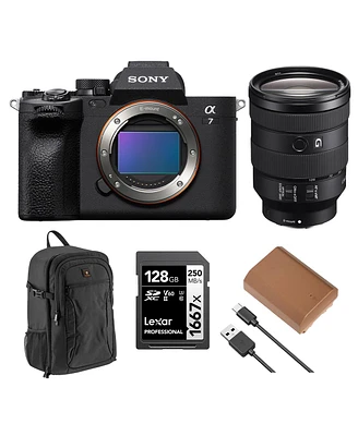 Sony Alpha a7 Iv Mirrorless Camera with Fe 24-105mm f/4 G Oss Lens, Bundle with 128GB Memory Card, Backpack, Np-FZ100 Battery