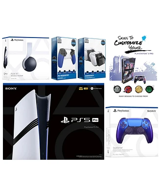 Sony Playstation 5 Pro Bundle with White Pulse Headset, Extra Galactic Purple Controller, Trigger Stop Kit, Dual Charge Dock and MightySkins Decal Vou