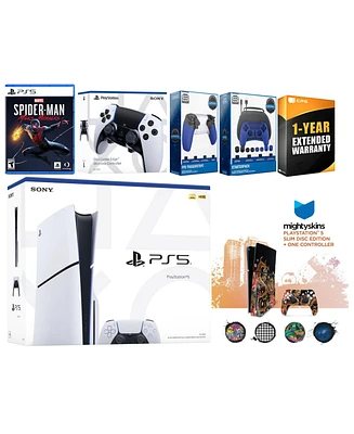 Sony Playstation 5 Slim Disc with Spider-Man: Miles Morales, Extra Edge Controller, Gamer Kit, Trigger Kit and MightySkins Decal Voucher + 1 Year Cps