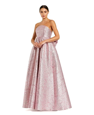 Mac Duggal Women's Metallic Strapless Brocade Gown With Oversized Bow