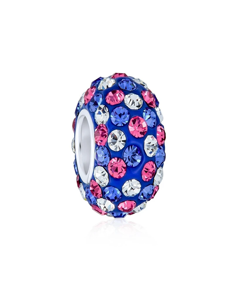 Bling Jewelry Blue Pink Purple Striped Crystal Bead Charm for European Bracelet Sterling Silver