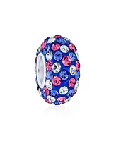 Bling Jewelry Blue Pink Purple Striped Crystal Bead Charm for European Bracelet Sterling Silver