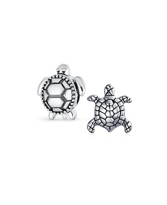 Bling Jewelry Set of 2 Oval Round Nautical Sea Turtle Charm Bead in Oxidized Sterling Silver