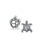 Bling Jewelry Set of 2 Oval Round Nautical Sea Turtle Charm Bead in Oxidized Sterling Silver