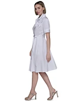 Karl Lagerfeld Paris Women's Floral-Applique Cotton Shirtdress