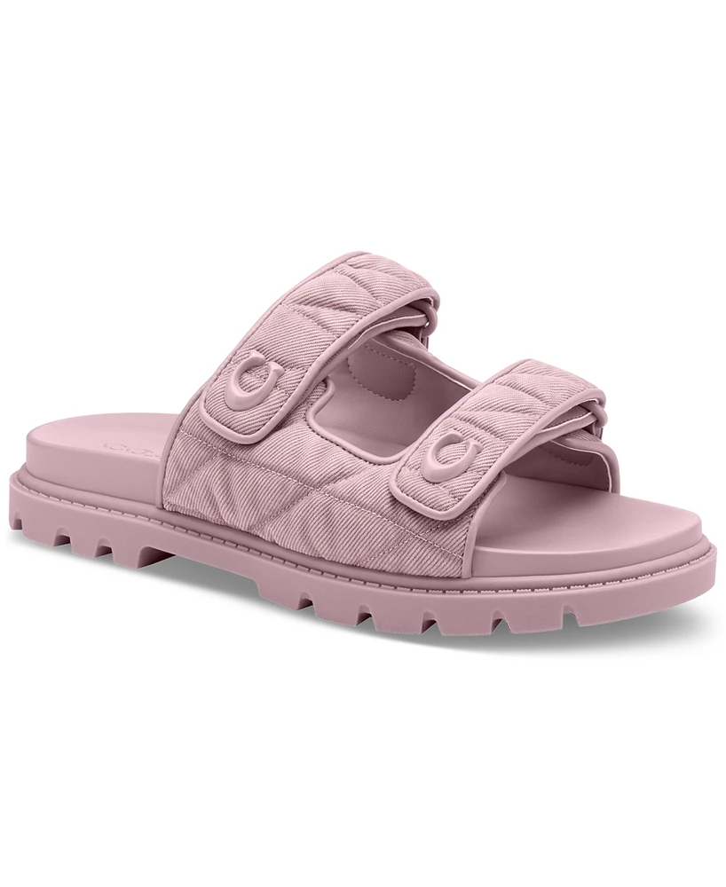 Coach Women's Sculpted C Quilted Washed Denim Double Band Sandals