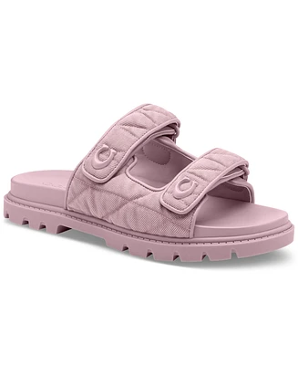 Coach Women's Sculpted C Quilted Washed Denim Double Band Sandals