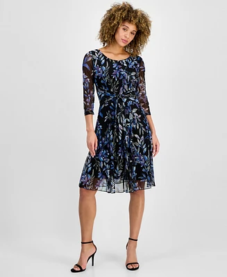 Connected Petite Printed Chiffon Tie-Front Midi Dress