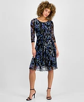 Connected Petite Printed Chiffon Tie-Front Midi Dress