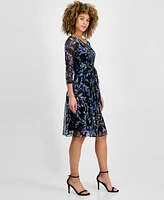 Connected Petite Printed Chiffon Tie-Front Midi Dress