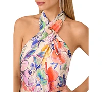 Adrianna by Papell Women's Printed Crossover-Neck Satin Gown