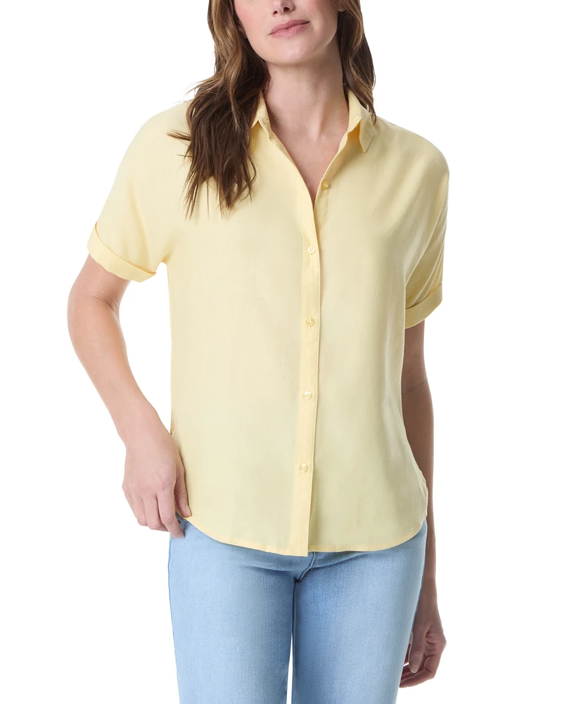 Gloria Vanderbilt Women's Daisy Drop-Hem Button Shirt
