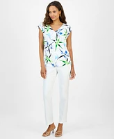 I.n.c. International Concepts Petite Cotton Printed V-Neck Top, Exclusively at Macy's