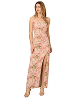 Adrianna Papell Women's Jacquard High-Slit Column Gown