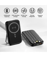 10000mAh Magnetic Power Bank w/ Stand- 3 Cables & Wireless Charging