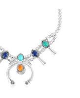 Sterling Silver Multi-Color Gemstone Squash Blossom Necklace, 17 to 20 Inches