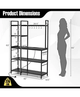 5-Tier Bakers Rack with Power Outlets and 10 S-Shaped Hooks – Multi-Functional Kitchen Storage Electrical Access