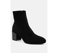 Chena Rhinestones Embellished Block Heel Boots