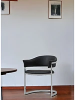 Upholstered Faux Leather Open Back Dining Arm Chair