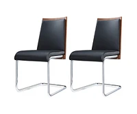 Faux Leather Dining Chairs Set of Two with Upholstered Seat for Home or Office