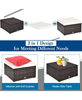 4PCS Patio Rattan Wicker Sofa Furniture Set Cushioned Conversation Ottoman Set