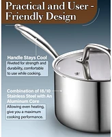 Cook N Home Tri-Ply Clad Stainless Steel Sauce Pan with Lid, 3 Quart, Silver