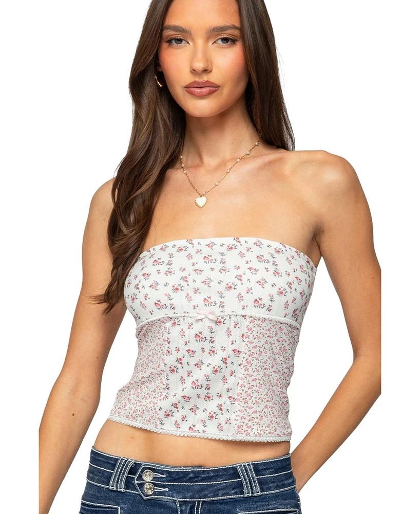 Edikted Women's Mixed Floral Pointelle Tube Top