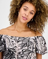 Robbie Bee Petite Printed Round-Neck Short-Sleeve Shift Dress