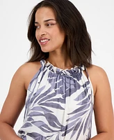 Robbie Bee Petite Printed Ruffle-Trim Sleeveless Shift Dress