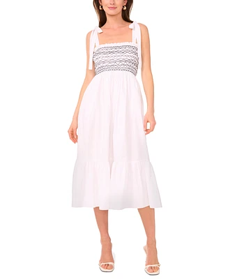 1.state Women's Cotton Tie-Shoulder Smocked Midi Dress